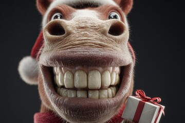 Charming christmas horse ready to spread holiday cheer. Fashion beauty. Radiant red horse in santa hat within a festive setting. Hero shot. Creative concept.