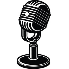 3D render of a sleek, black, retro-style microphone, perfect for music, podcasting, or vintage-themed projects.