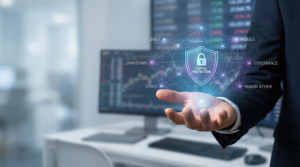 Capital protection concept with ai investment strategy to minimize loss and secure financial assets in business environment