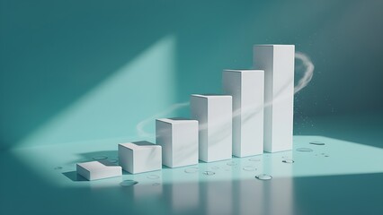 Minimal teal business market graph raising up concept, bullish market uptrend, green chart going up, Ai