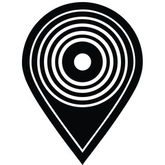 Minimalist black and white map marker icon, representing a point on a map.