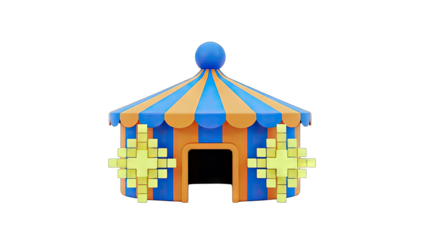 3D Circus Tent Illustration on White Background