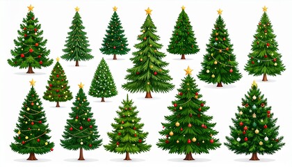 Fototapeta premium Set of christmas trees isolated on white