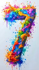 Colorful Paint Splash Letter 7 Abstract Typography Art