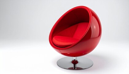 Red egg chair on a silver base.