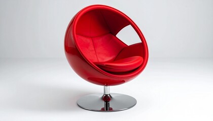 Red egg chair on a silver base.