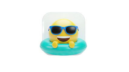 Emoji Relaxing in Pool Float with Sunglasses
