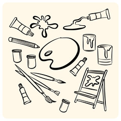 Hand-Drawn Art Supplies Doodle Set
