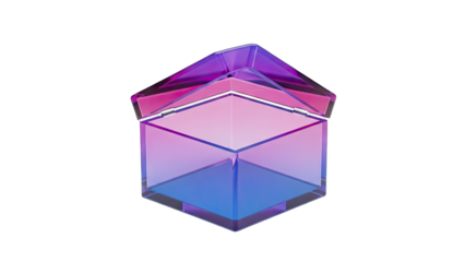 Gradient Glass Box with Lid Open on White Background