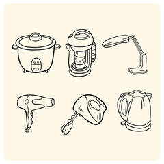 Home and Kitchen Electrical Appliances Doodles Set