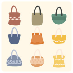 Set of Cute and Trendy Colorful Abstract Handbag and Tote Bag Illustrations