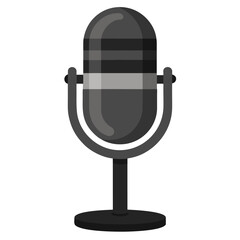 3D render of a sleek, black, retro-style microphone, perfect for music, podcasting, or vintage-themed projects.