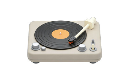 Turntable Playing Vinyl Record on White Background