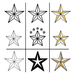 Obraz premium Grid of Nine Star Illustrations in Black Outline and Gold Fill Variations stars