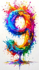 Colorful Paint Splash Letter 9 Abstract Typography Art