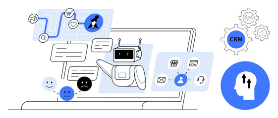 Artificial Intelligence. AI streamlining CRM and customer service operations through chatbots and analytics. Artificial intelligence improving workflows, interaction, and satisfaction. For CRM