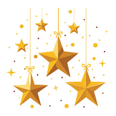 Collection of radiant golden star ornaments with delicate glints, perfect for creating a magical holiday atmosphere.