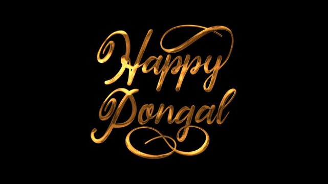 Happy pongal text animation in gold suitable for festive greeting cards, social media posts, invitations, banners, and event promotions.