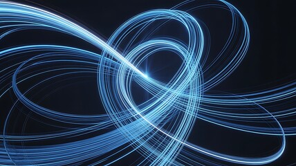 Abstract blue light trails on a dark background