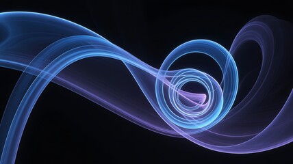 Abstract swirling blue and purple light trails on black background