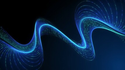 Abstract blue and green light trails on a dark background