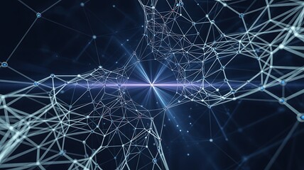 Abstract network of glowing nodes and lines on a dark background