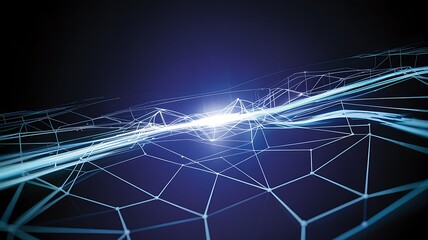 Abstract digital network connecting points with glowing blue light trails