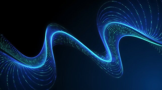 Abstract blue and green light trails on a dark background - Powered by Adobe