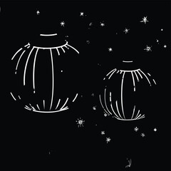 Two vibrant red lanterns with golden accents, hanging, Asian festival decoration, traditional, festive