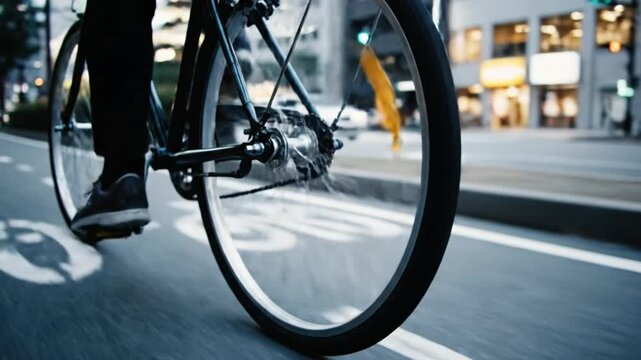Dynamic urban cycling adventure city streets ai generated imagery evening ambiance close-up perspective