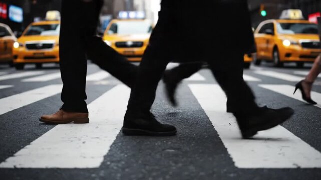 Dynamic urban crosswalk scene with ai generated generative ai elements new york city photography busy environment ground view