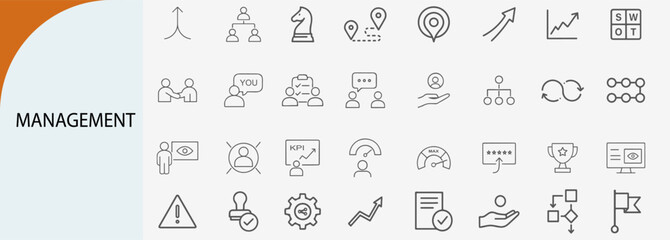 management strategy icon set, minimal line vector design