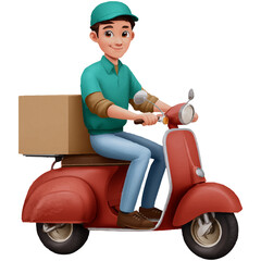 cartoon delivery person on a scooter