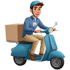 cartoon delivery person on a scooter