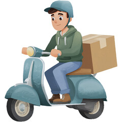 cartoon delivery person on a scooter