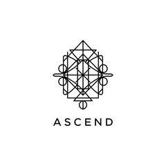 Abstract geometric line art design with the word ASCEND below it.
