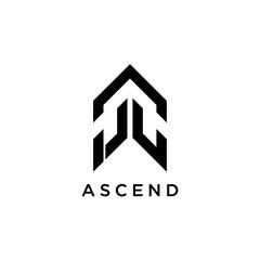 Ascend Logo Design with Upward Arrow Symbolizing Growth and Progress.