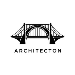 Minimalist black and white bridge logo representing architectural design and engineering.
