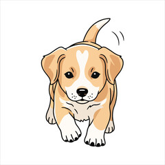 Adorable puppy running towards the viewer with wagging tail and floppy ears in a simple illustration