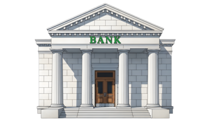 Illustration of a bank building isolated on transparent background