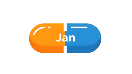 Pill capsule icon with jan text isolated on transparent background
