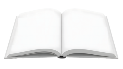 An open book with blank white pages isolated on transparent background