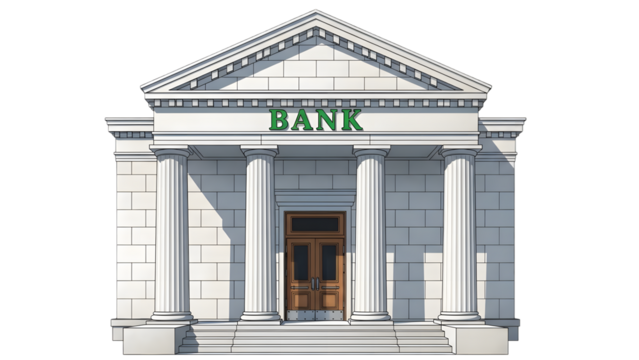 Illustration of a bank building isolated on transparent background - Powered by Adobe