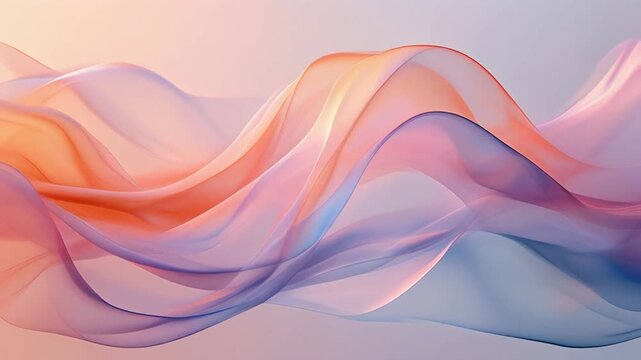 Soft, flowing waves of pastel-colored fabric gently undulate across a serene landscape viewed from a low angle.
