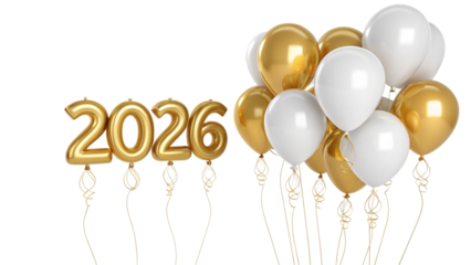 Golden and white balloons with 2026 number decoration 3