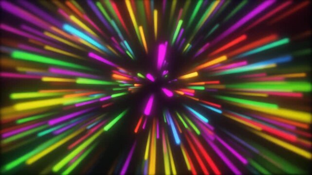 Vibrant lights radiating outward in a dynamic explosion of colorful streaks and abstract patterns