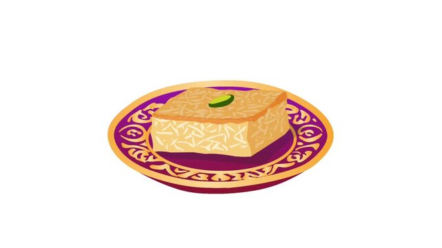 2D Animated Basbousa Square for Arabic Dessert