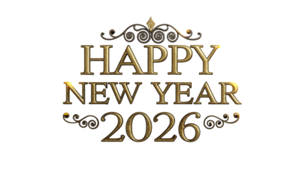 Happy New Year 2026 Digital with Gold Text and Cityscape Background digital Happy New Year