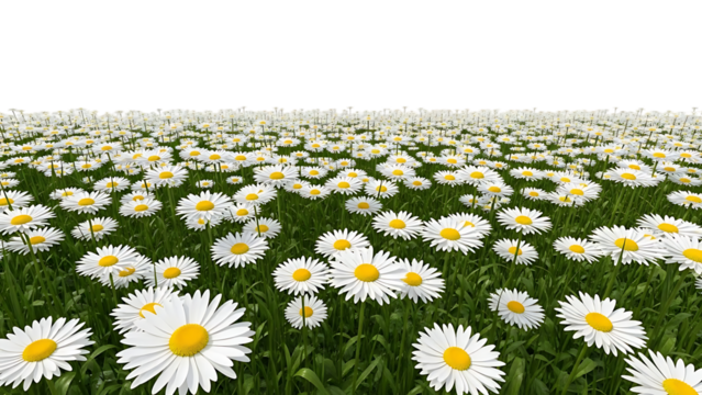 Field of white daisies with yellow centers on green grass isolated on a transparent background white flowers 2 - Powered by Adobe