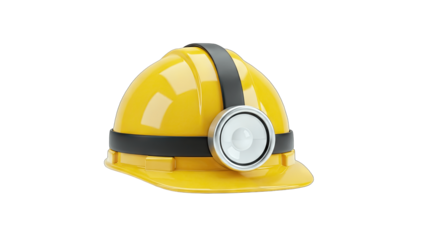 Yellow Mining Helmet with Headlamp Isolated on White Background
